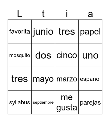Dia #2 en la clase de espanol Bingo Card