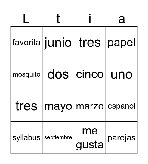 Dia #2 en la clase de espanol Bingo Card