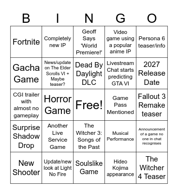 Gamescom 2026 Bingo Card