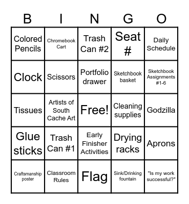 Art Class Scavenger Hunt Bingo Card