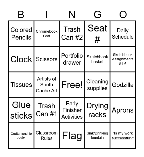 Art Class Scavenger Hunt Bingo Card
