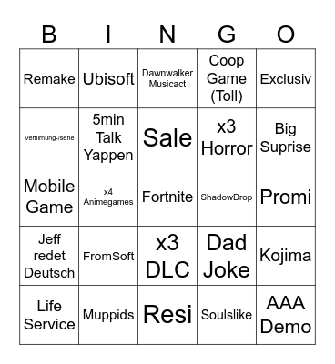 Gamescom Bingo Card