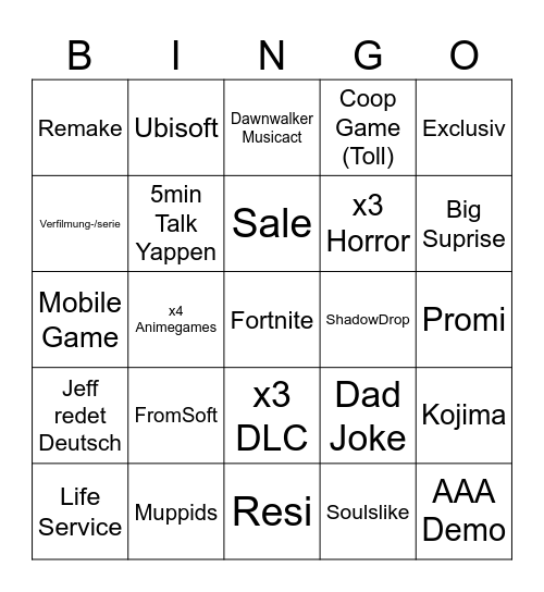 Gamescom Bingo Card