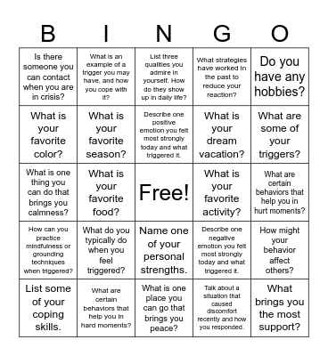 Events, Triggers, and Behaviors Bingo Card