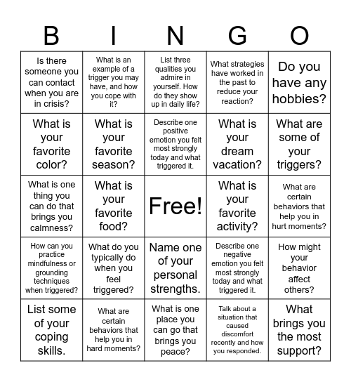 Events, Triggers, and Behaviors Bingo Card