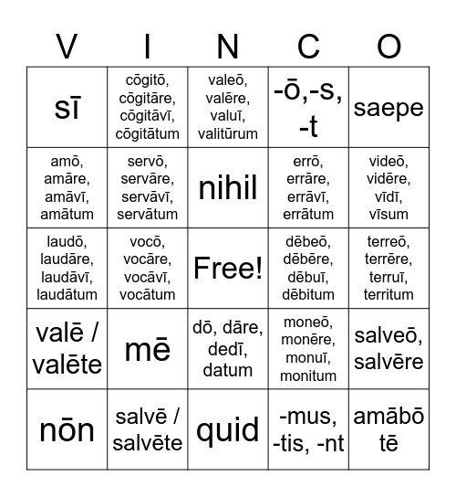 VINCO Bingo Card