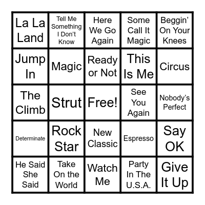 Disney Channel Girly Pop Bingo Card