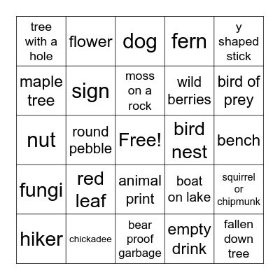 trail bingo Card