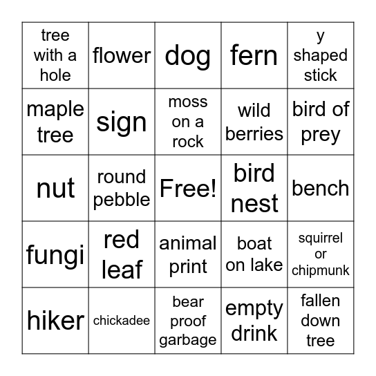 trail bingo Card