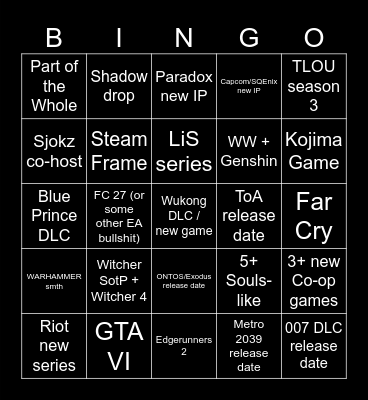 Gamescom Opening Night Live 2026 Bingo Card