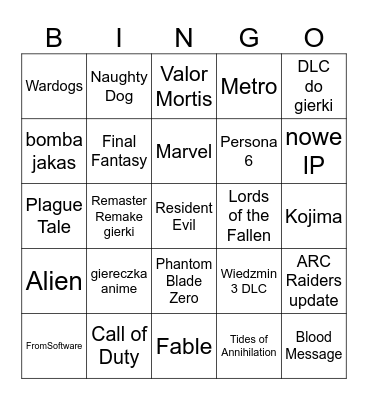Gamescom 2026 Bingo Card