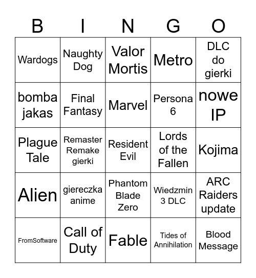 Gamescom 2026 Bingo Card