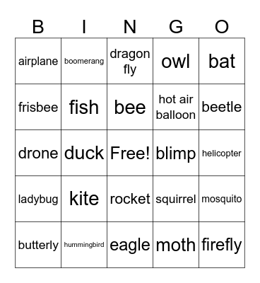 Things that Fly Bingo Card