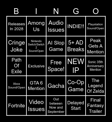 Gamescom: Opening Night Live (2026) Bingo Card