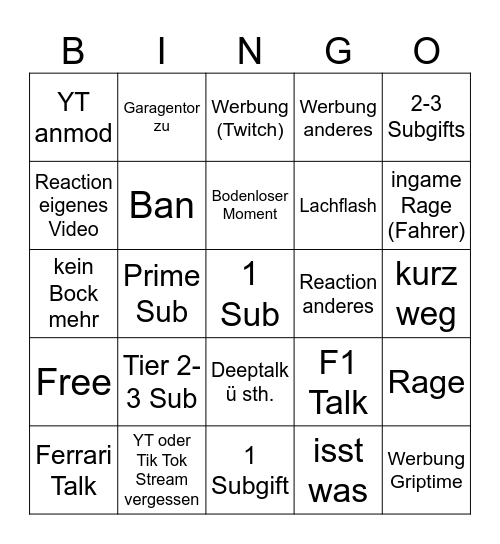 Untitled Bingo Card