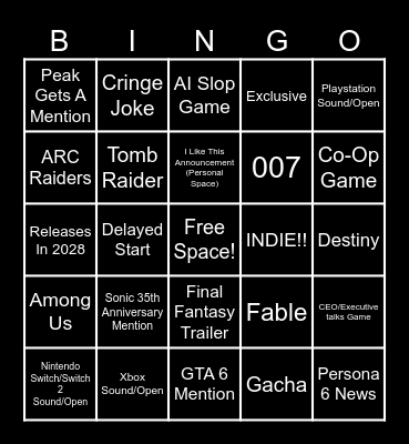 Gamescom: Opening Night Live (2026) Bingo Card