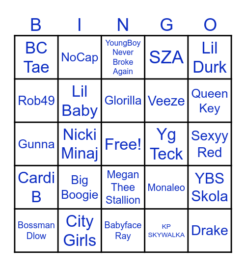Trap Bingo Card