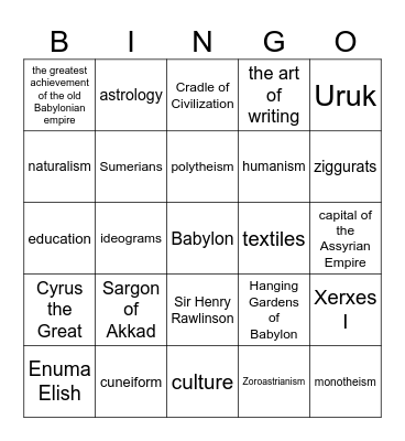 Empire Burger Trivia Bingo Card