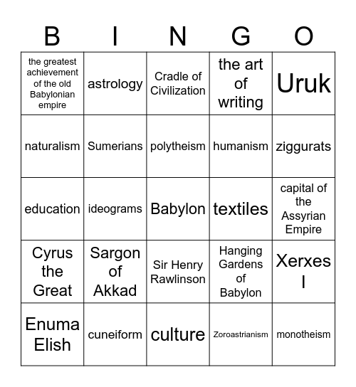 Empire Burger Trivia Bingo Card