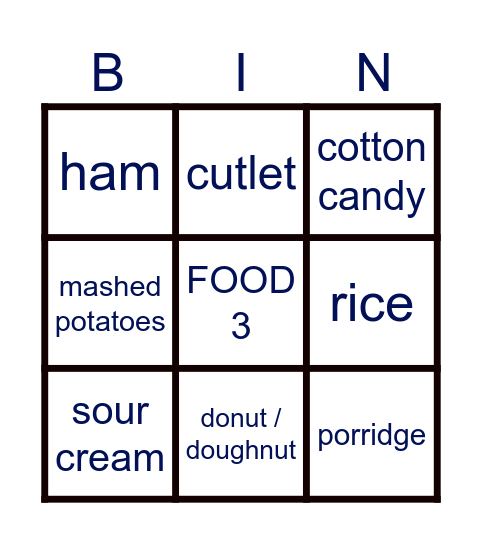 FOOD FOOD FOOD FOOD FOOD FOOD FOOD Bingo Card
