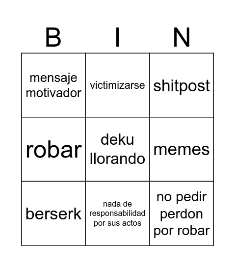 Untitled Bingo Card