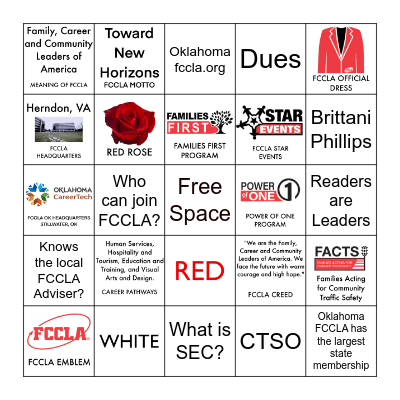 FCCLA Bingo Card