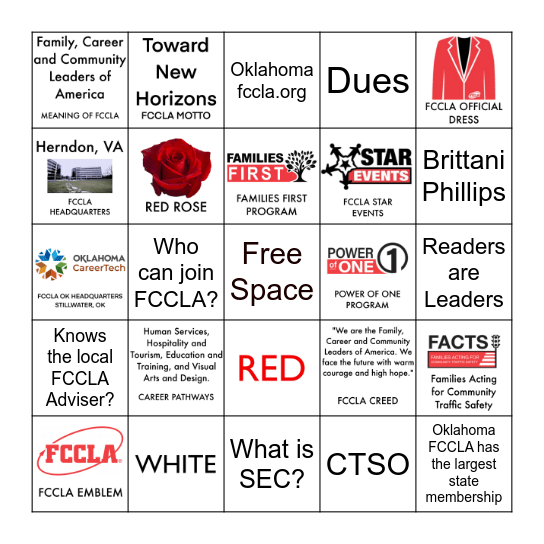 FCCLA Bingo Card