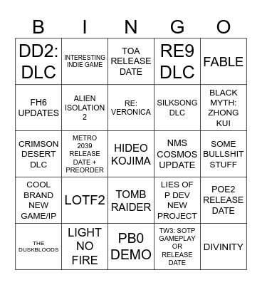 GAMESCOM 2026 Bingo Card