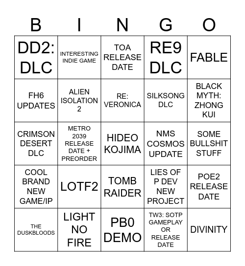 GAMESCOM 2026 Bingo Card
