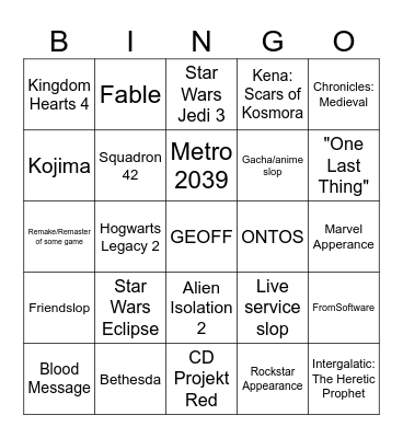 Gamescom 2026 Bingo Card