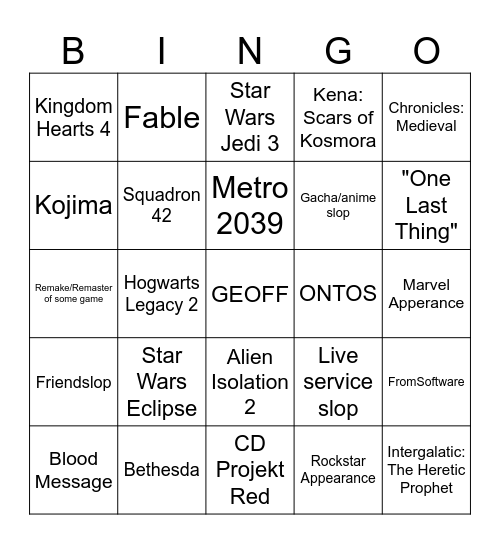 Gamescom 2026 Bingo Card