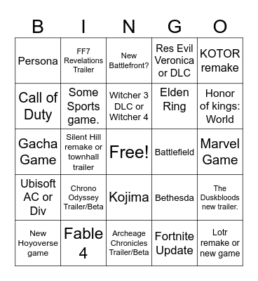 Gamescom 2026 Bingo Card