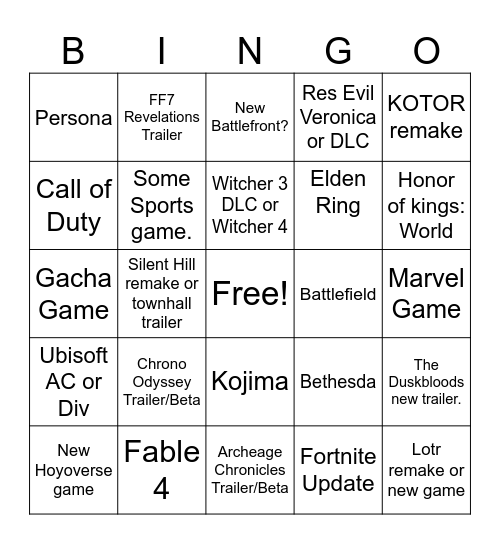 Gamescom 2026 Bingo Card