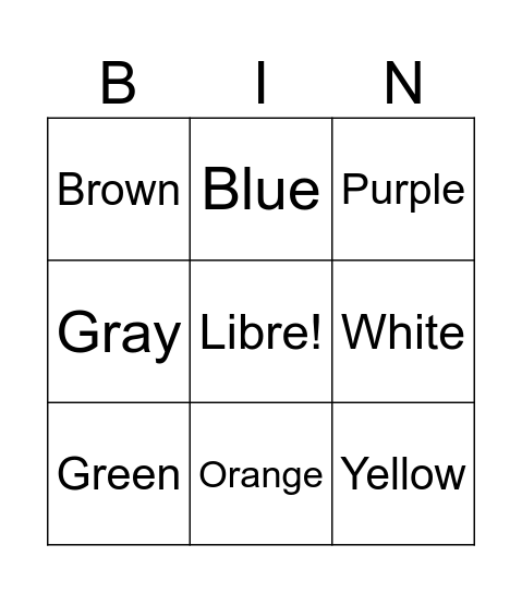 Colores Bingo Card