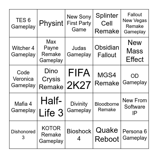 Opening Night Live 2026 Bingo Card