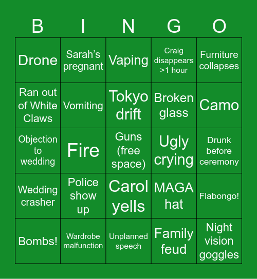 Andrew & Sarah’s Wedding Bingo Card