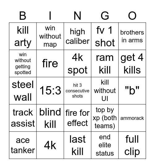 wot Bingo Card