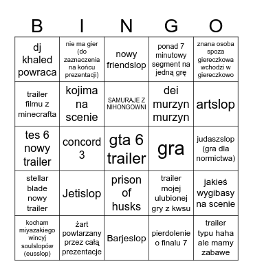 GAMESLOP Bingo Card