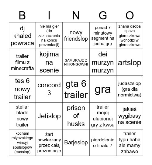 GAMESLOP Bingo Card