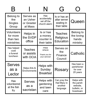 Volunteer Bingo 2026 Bingo Card