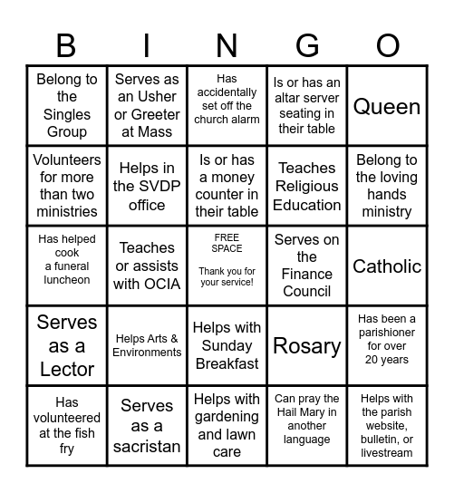 Volunteer Bingo 2026 Bingo Card