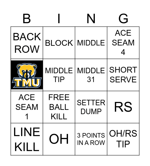 Volleyball Bingo Card
