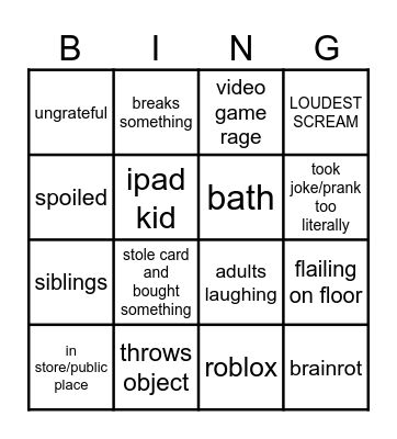 crash out kid bingo Card