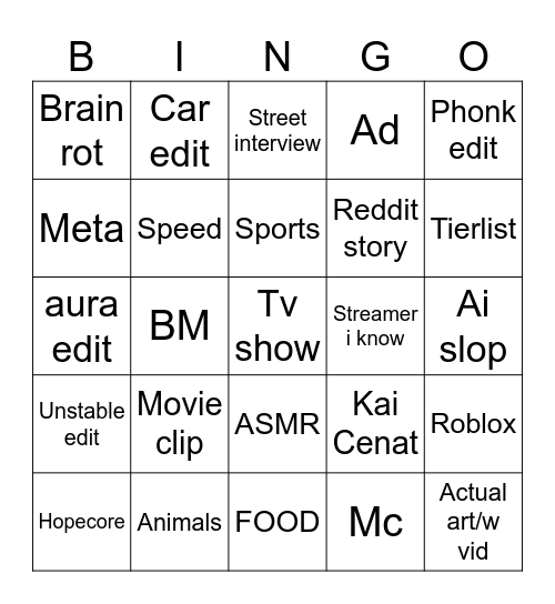 Untitled Bingo Card