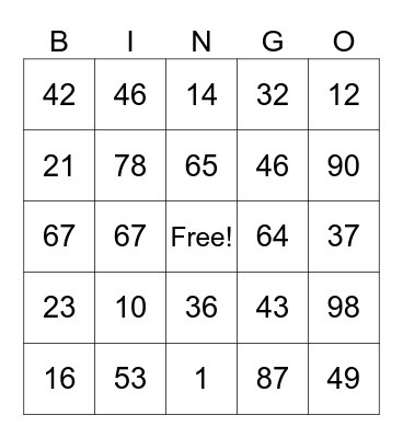 Untitled Bingo Card