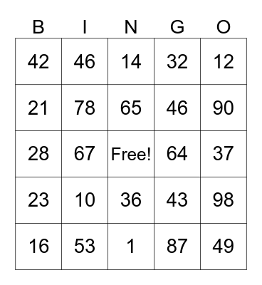 Untitled Bingo Card