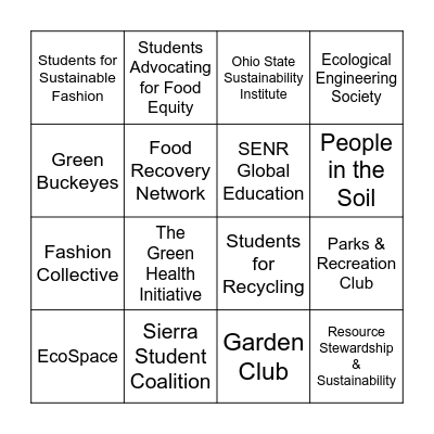 Sustainability Fair Bingo! Bingo Card