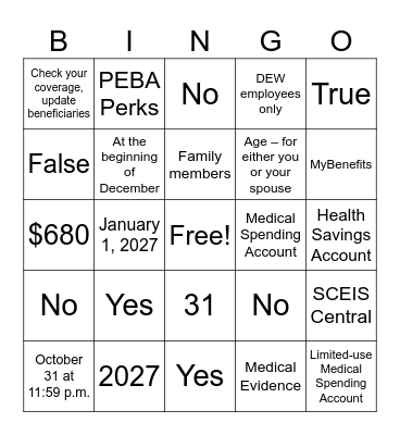 Open Enrollment BINGO Card