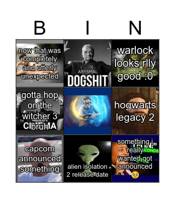 Gamescomb (totally not overhyping myself) Bingo Card