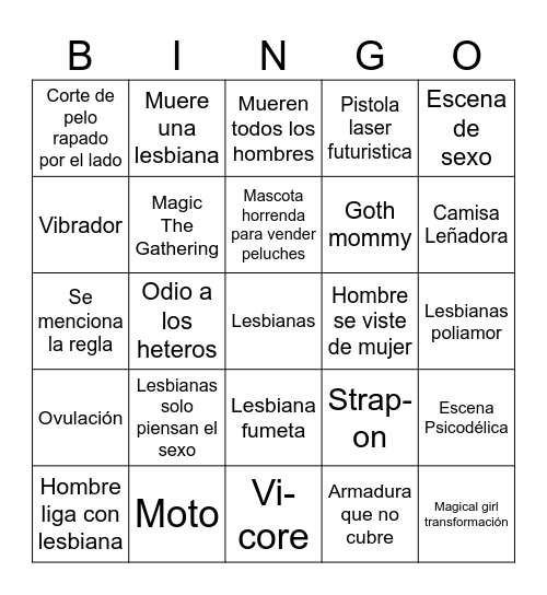 Lesbian space princess Bingo Card